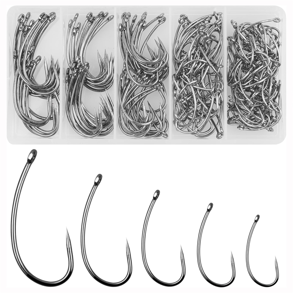 Fishing Hook Circle - Barbless Fishing Hooks Kit, Shank curvo,