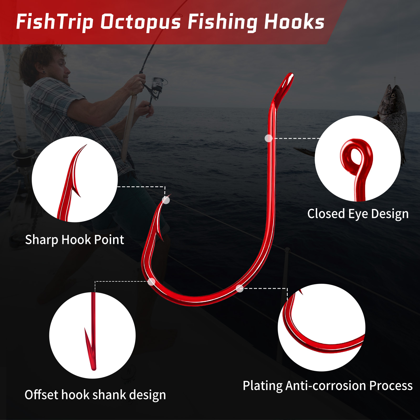 9km 100 peças gancho de polvo  - Fishing Hook Circle avaliação e preço