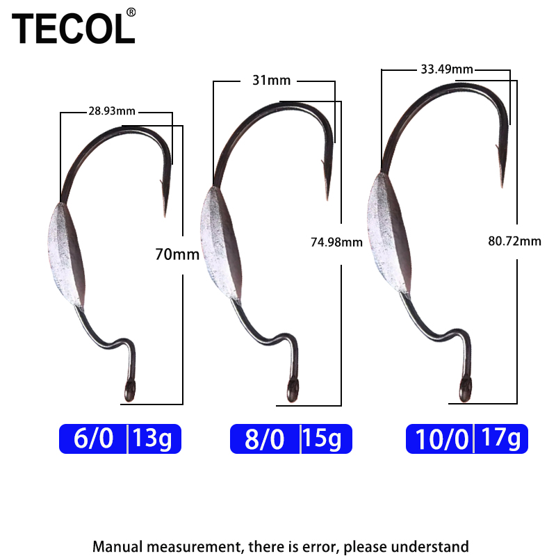 TECOL 3PCS 6/0 8/0 10/0 Anzóis - Fishing Hook Offset avaliação e preço