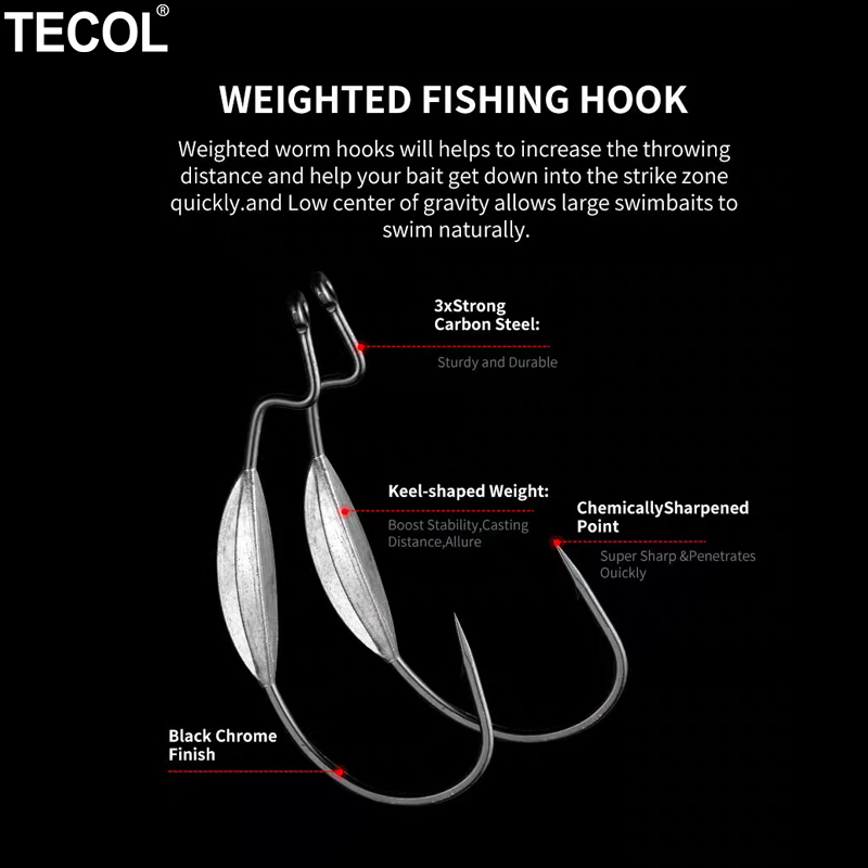 TECOL 3PCS 6/0 8/0 10/0 Anzóis - Fishing Hook Offset avaliação e preço